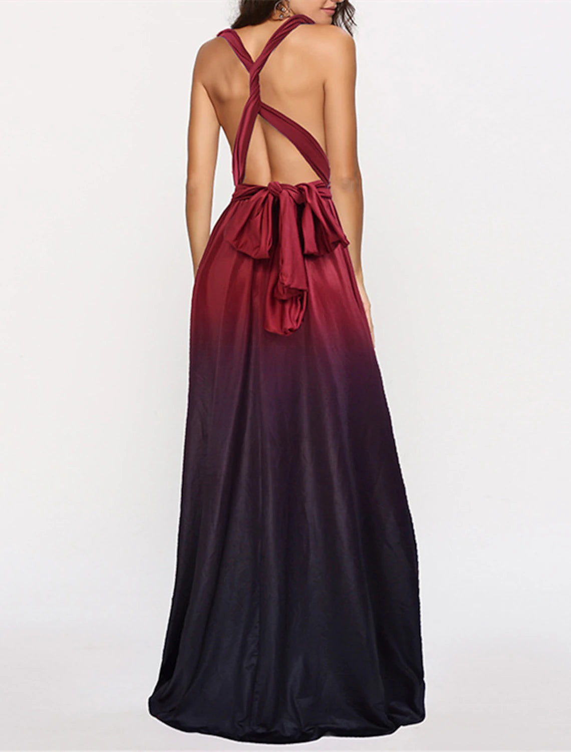 Abito da damigella d'onore a trapezio, elegante, senza maniche, con scollo a V, lunghezza al pavimento, in spandex con arricciature